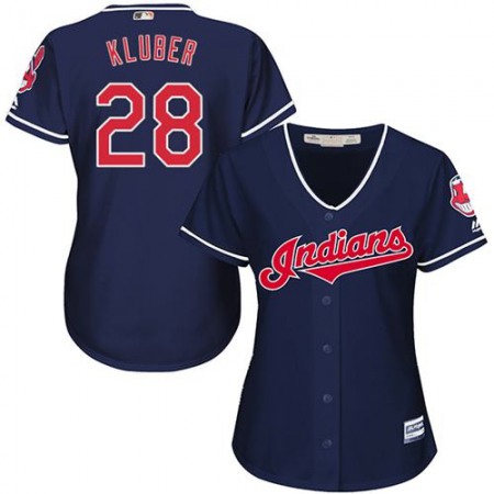 indians #28 Corey Kluber Navy Blue Women's Alternate Stitched MLB Jersey