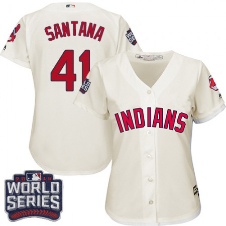 indians #41 Carlos Santana Cream 2016 World Series Bound Women's Alternate Stitched MLB Jersey