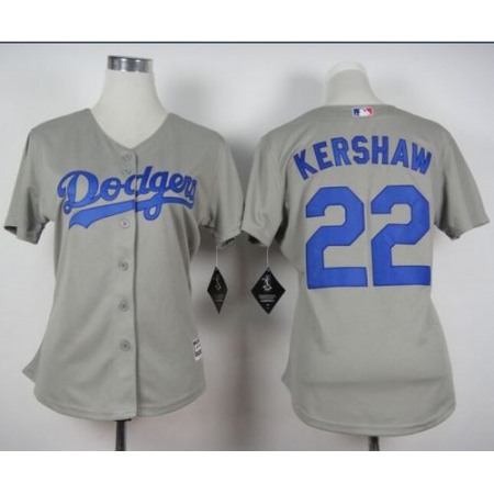 Dodgers #22 Clayton Kershaw Grey Alternate Road Women's Stitched MLB Jersey