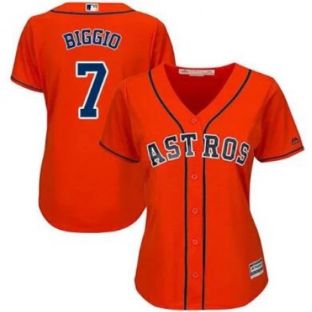 Women's Houston Astros #7 Craig Biggio Orange Cool Base Stitched MLB Jersey(Run Small)