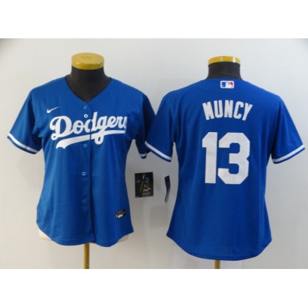 Women's Los Angeles Dodgers #13 Max Muncy Blue Cool Base Stitched MLB Jersey(Run Small)