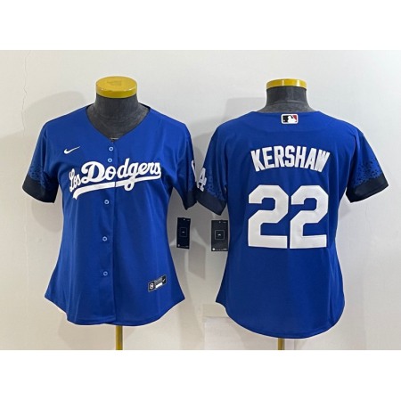 Women's Los Angeles Dodgers #22 Clayton Kershaw Royal City Connect Stitched Baseball Jersey(Run Small)