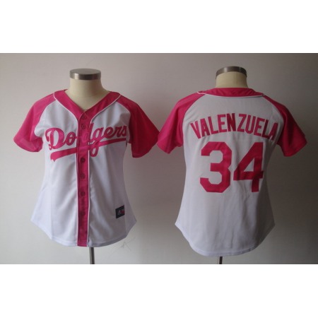 Women's Los Angeles Dodgers #34 Fernando Valenzuela White Splash Fashion Stitched MLB Jersey