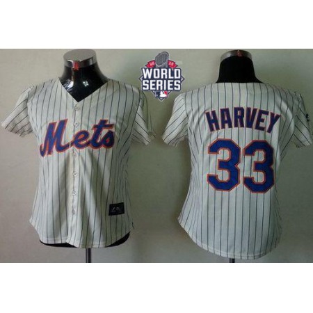 Mets #33 Matt Harvey Cream(Blue Strip) W/2015 World Series Patch Women's Fashion Stitched MLB Jersey