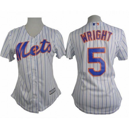 Mets #5 David Wright White(Blue Strip) Women's Home Stitched MLB Jersey