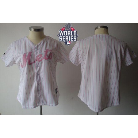 Mets Blank White Pink Strip W/2015 World Series Patch Women's Fashion Stitched MLB Jersey