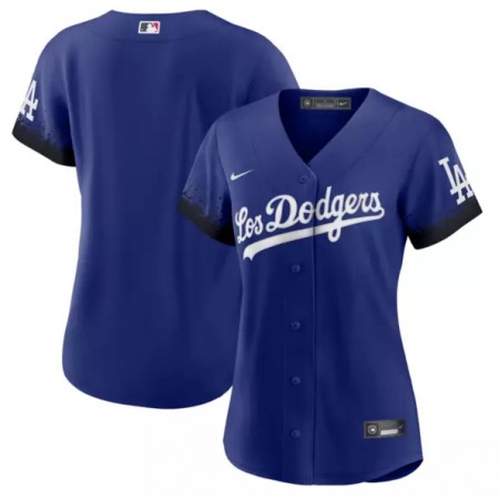 Women's Los Angeles Dodgers Blank 2021 Royal City Connect Cool Base Stitched Baseball Jersey(Run Small)