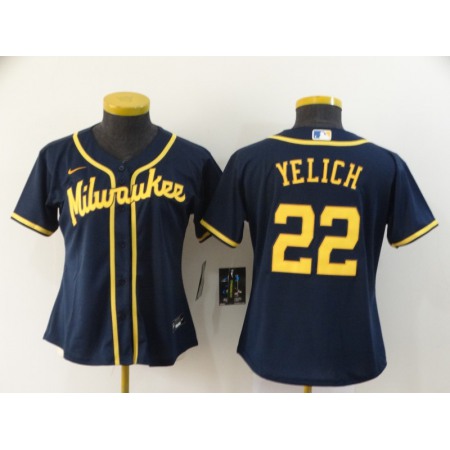 Women's Milwaukee Brewers #22 Christian Yelich Black Cool Base Stitched MLB Jersey(Run Small)