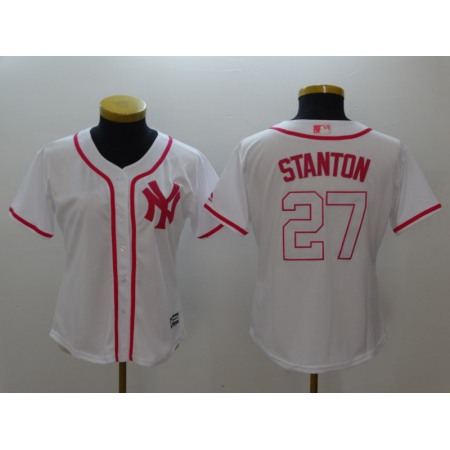 Women's New York Yankees #27 Giancarlo Stanton White Pink Cool Base Stitched MLB Jersey