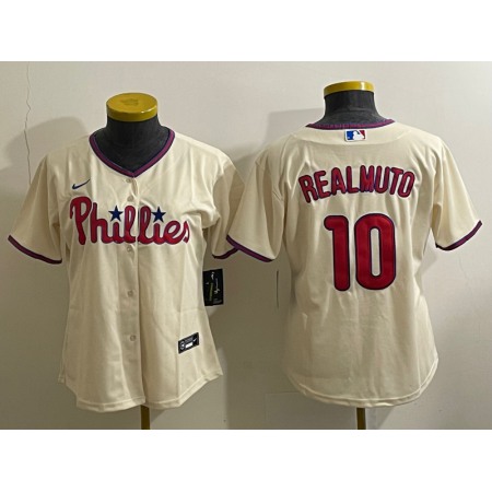 Women's Philadelphia Phillies #10 J.T. Realmuto Cream Cool Base Stitched Baseball Jersey(Run Small)