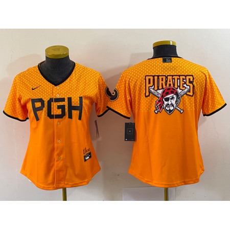 Women's Pittsburgh Pirates Gold 2023 City Connect Team Big Logo Stitched Jersey