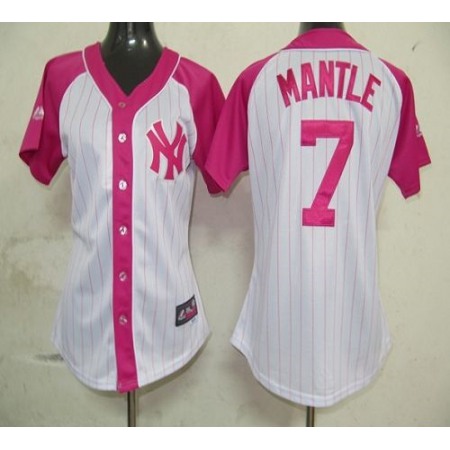 Yankees #7 Mickey Mantle White/Pink Women's Splash Fashion Stitched MLB Jersey