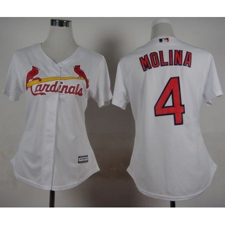 Cardinals #4 Yadier Molina White Women's Fashion Stitched MLB Jersey