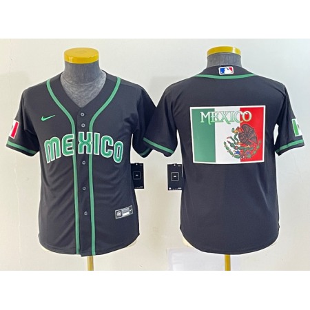 Women's Mexico Baseball 2023 Black Big Logo World Baseball Classic Stitched Jersey(Run Small)