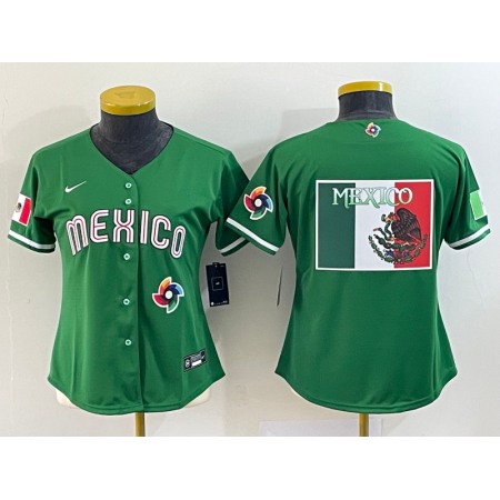 Women's Mexico Baseball 2023 Green Big Logo World Baseball Classic Stitched Jersey(Run Small)