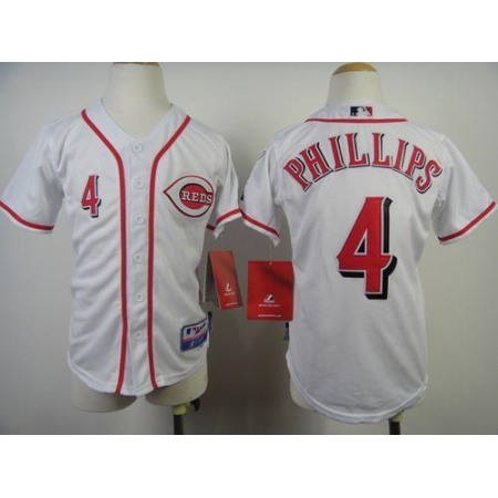 Reds #4 Brandon Phillips White Cool Base Stitched Youth MLB Jersey