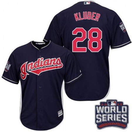 indians #28 Corey Kluber Navy Blue Alternate 2016 World Series Bound Stitched Youth MLB Jersey