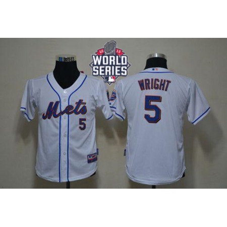 Mets #5 David Wright White Cool Base W/2015 World Series Patch Stitched Youth MLB Jersey