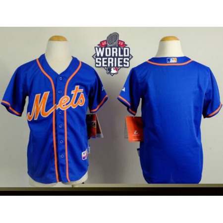 Mets Blank Blue Alternate Home Cool Base W/2015 World Series Patch Stitched Youth MLB Jersey