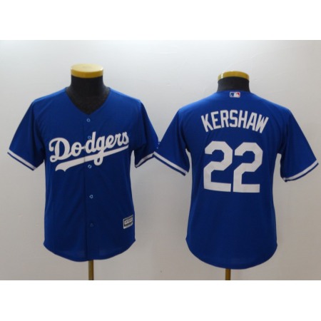 Youth Los Angeles Dodgers #22 Clayton Kershaw Blue Cool Base Stitched MLB Jersey