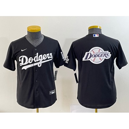 Youth Los Angeles Dodgers Black Team Big Logo Stitched Baseball Jersey