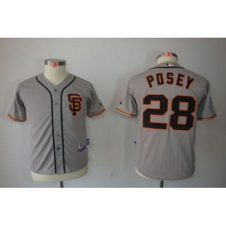 Giants #28 Buster Posey Grey Road 2 Cool Base Stitched Youth MLB Jersey