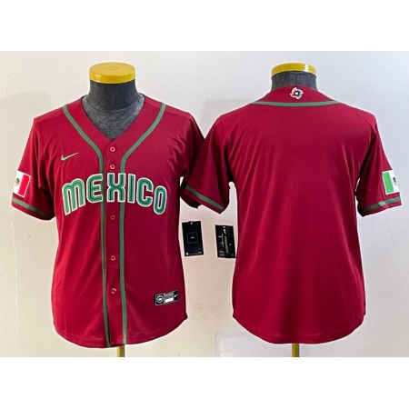 Youth Mexico Baseball Blank 2023 Red World Baseball Classic Stitched Jersey