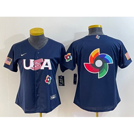 Youth USA Baseball 2023 Navy Big Logo With Patch World Baseball Classic Stitched Jersey