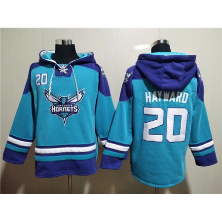 Men's Charlotte Hornets #20 Gordan Hayward Aqua Lace-Up Pullover Hoodie