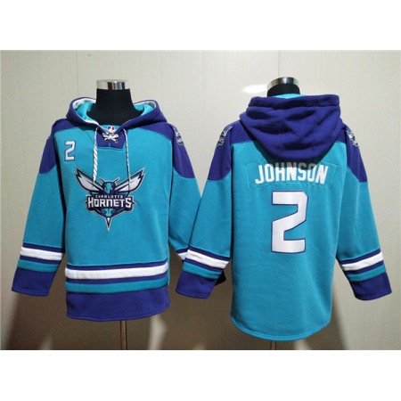 Men's Charlotte Hornets #2 Larry Johnson Aqua Lace-Up Pullover Hoodie