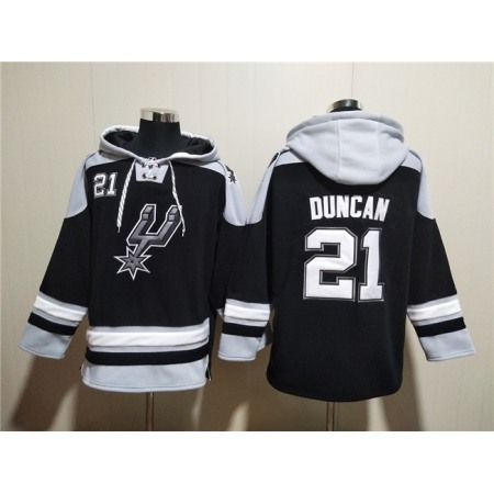 Men's San Antonio Spurs #21 Tim Duncan Black Ageless Must-Have Lace-Up Pullover Hoodie