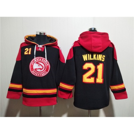 Men's Atlanta Hawks #21 Dominique Wilkins Black/Red Lace-Up Pullover Hoodie