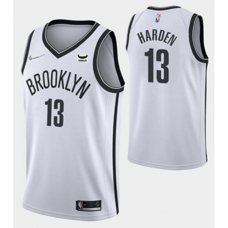 Men's Brooklyn Nets #13 James Harden White 75th Anniversary Association Edition Stitched NBA Jersey