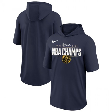 Men's Denver Nuggets Navy 2023 Champions Performance Short Sleeve Pullover Hoodie