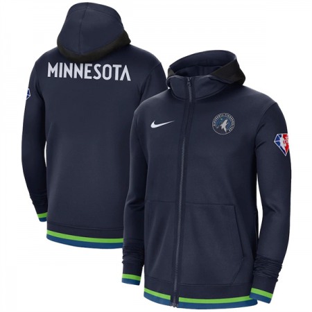 Men's Minnesota Timberwolves Navy 75th Anniversary Performance Showtime Full-Zip Hoodie Jacket