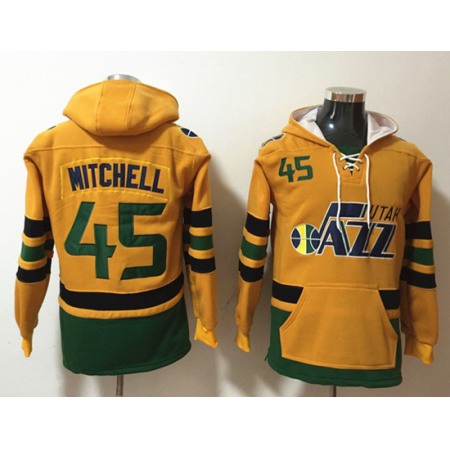 Men's Utah Jazz #45 Donovan Mitchell Yellow Lace-Up Pullover Hoodie