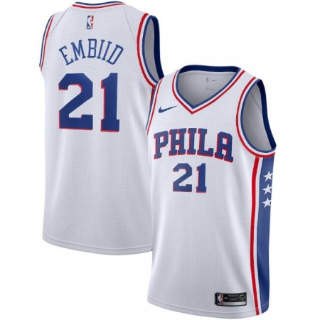 Men's Philadelphia 76ers #21 Joel Embiid White Association Edition Stitched Swingman Jersey