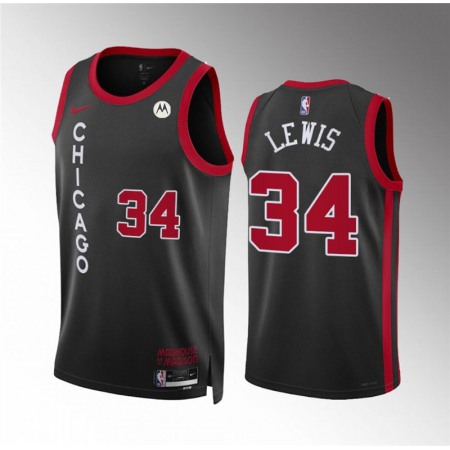 Men's Chicago Bulls #34 Justin Lewis Black 2023/24 City Edition Stitched Basketball Jersey