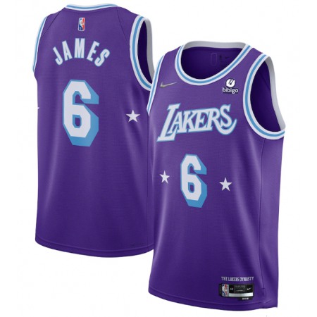 Men's Los Angeles Lakers #6 LeBron James Purple 75th Anniversary City Edition Stitched Jersey