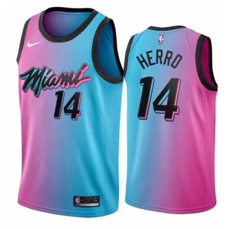 Men's Miami Heat #14 Tyler Herro 2021 Blue/Pink City Edition Vice Stitched Jersey