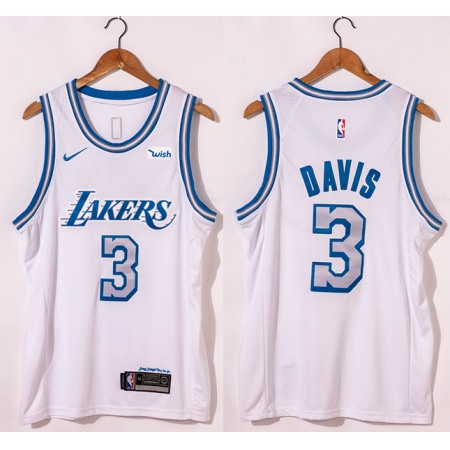 Men's Los Angeles Lakers #3 Anthony Davis White City Edition New Blue Silver Logo 2020-21 Stitched Jersey