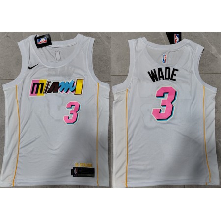 Men's Miami Heat #3 Dwyane Wade 2022/23 White City Edition Stitched Jersey