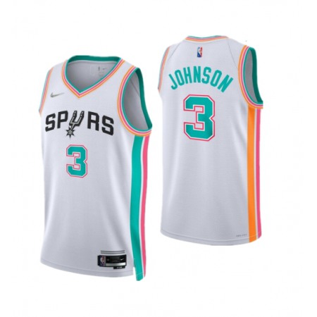 Men's San Antonio Spurs #3 Keldon Johnson 2021/22 White City Edition Stitched Jersey