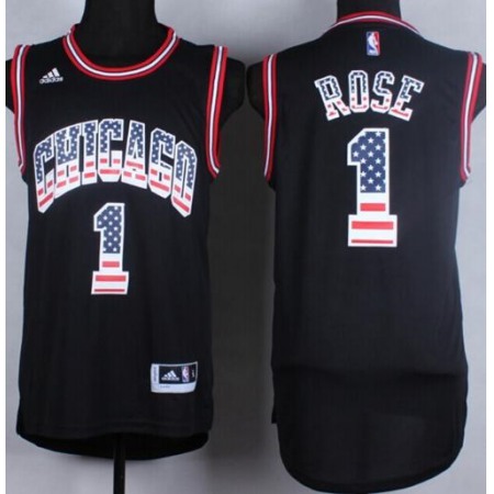 Bulls #1 Derrick Rose Black USA Flag Fashion Stitched NBA Jersey