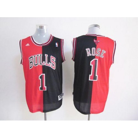 Bulls #1 Derrick Rose Black/Red Split Fashion Stitched NBA Jersey