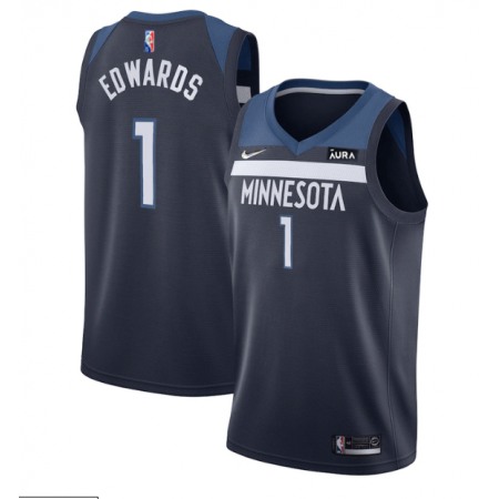 Men's Minnesota Timberwolves #1 Anthony Edwards Navy Icon Edition 75th Anniversary Swingman Stitched Jersey