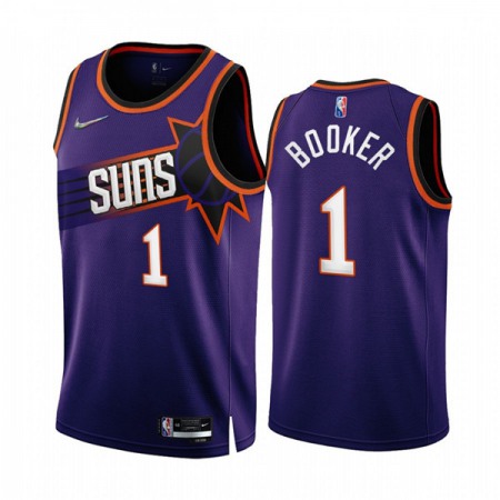 Men's Phoenix Suns #1 Devin Booker 2022/23 Purple 75th Anniversary Icon Edition Stitched Jersey