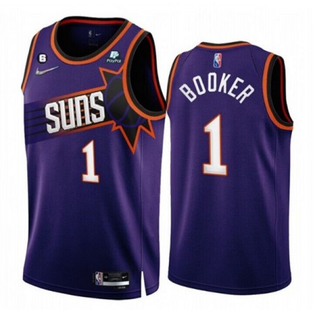 Men's Phoenix Suns #1 Devin Booker 2022/23 Purple 75th Anniversary Icon Edition With NO.6 Patch Stitched Jersey