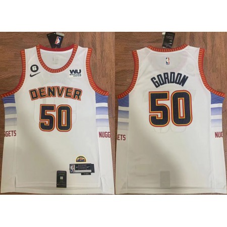 Men's Denver Nuggets #50 Aaron Gordon White 2023 Finals Icon Edition With NO.6 Patch Stitched Basketball Jersey