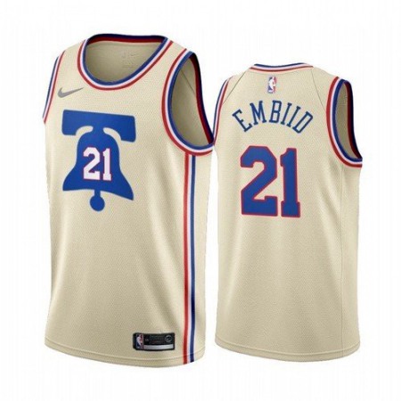 Men's Philadelphia 76ers #21 Joel Embiid Cream Earned Edition Stitched Swingman Jersey